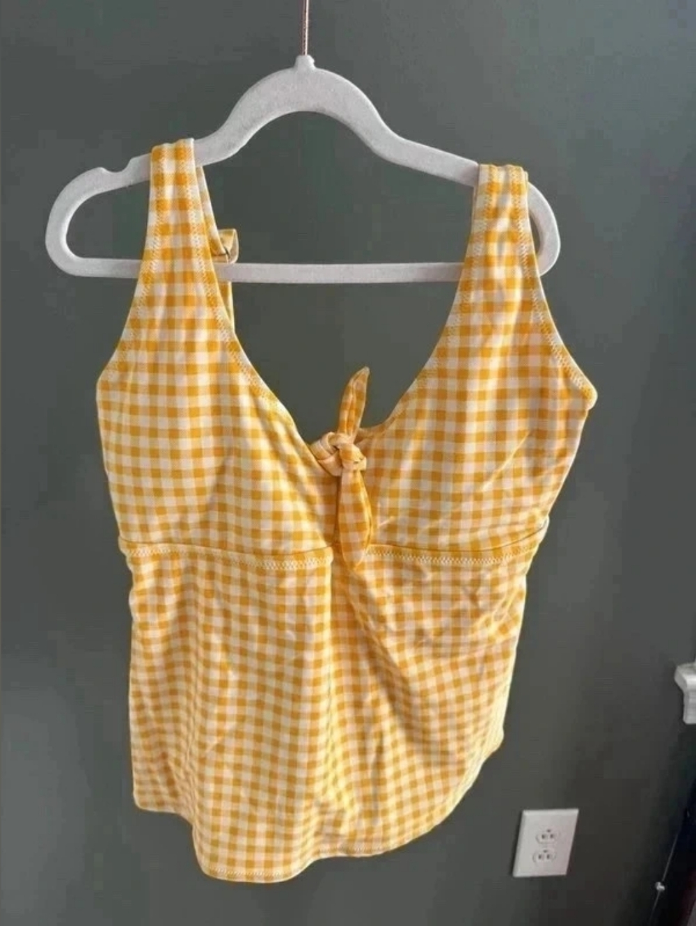 Yellow Gingham Tankini Top with Keyhole Tie